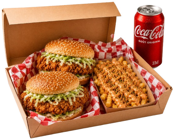 La Loaded Box Wally's : deux burgers chick'n, loaded fries et boisson