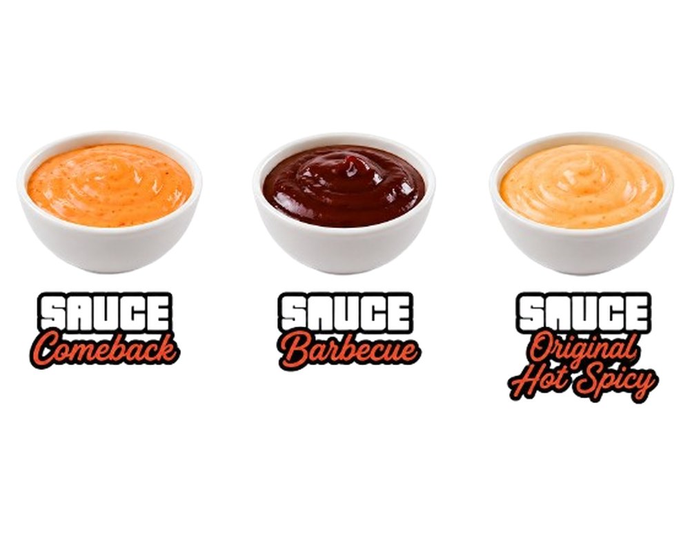 Les dips : Comeback, Sweet BBQ, Original Hot & Spicy